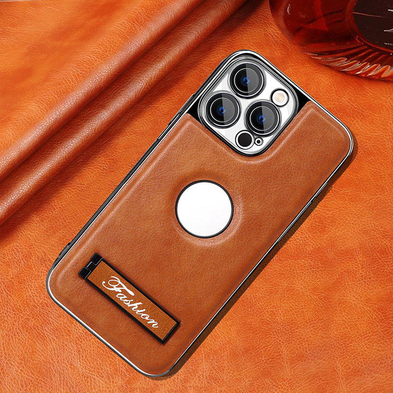 all-inclusive electroplated folding stand shockproof TPU phone case For iphone 15 pro business leather case with stand