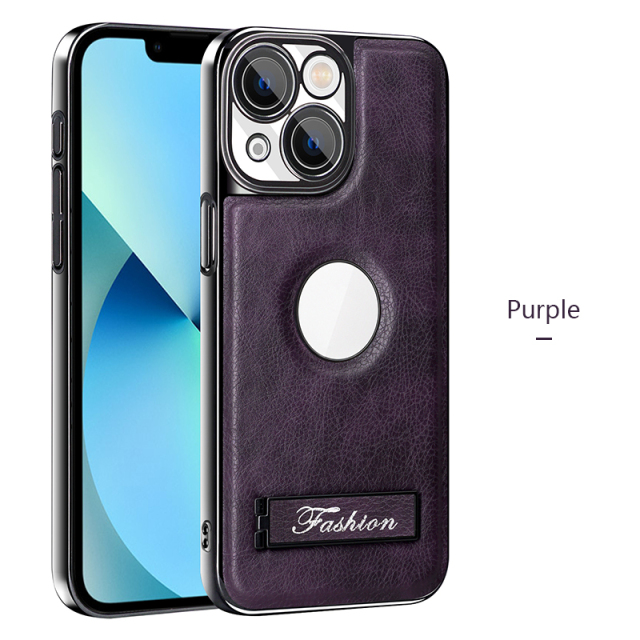 all-inclusive electroplated folding stand shockproof TPU phone case For iphone 13 business leather case with stand