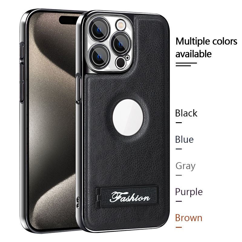 all-inclusive electroplated folding stand shockproof TPU phone case For iphone 15 pro business leather case with stand