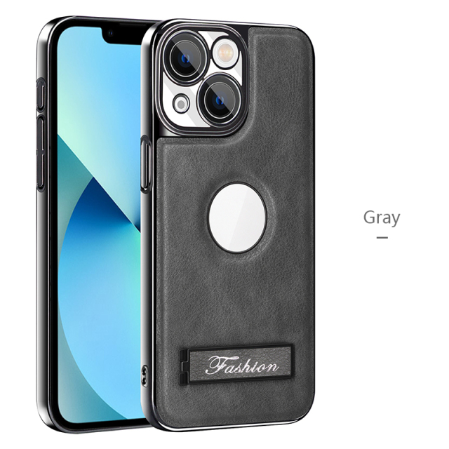 all-inclusive electroplated folding stand shockproof TPU phone case For iphone 14 business leather case with stand