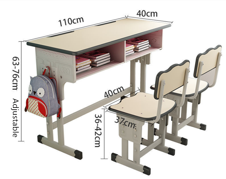 adjustable school double student desk with chair