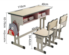 adjustable school double student desk with chair