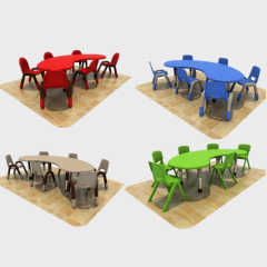 Kindergarten children study writing drawing dining table