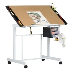 Top Adjustable Movable Drafting Table with Drawers and Wheel