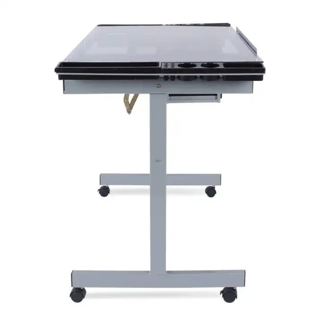 Mobile Adjustable Glass Drafting Table with 2 Drawers