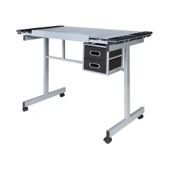 Mobile Adjustable Glass Drafting Table with 2 Drawers