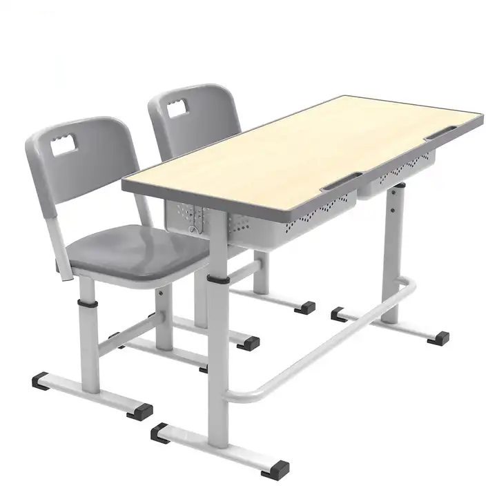 Double adjustable high school classroom desk and chairs