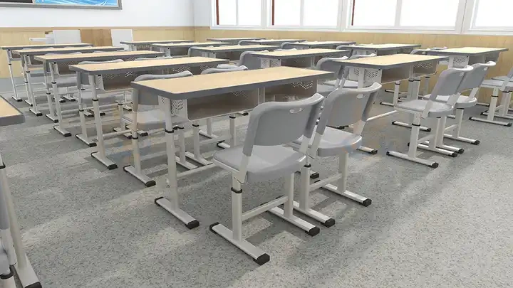 Double adjustable high school classroom desk and chairs