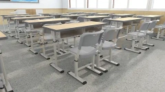 Double adjustable high school classroom desk and chairs