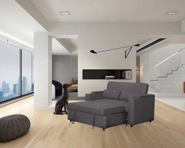 Mini Double Sofa Bed with Cup Holder and Storage on Armrest