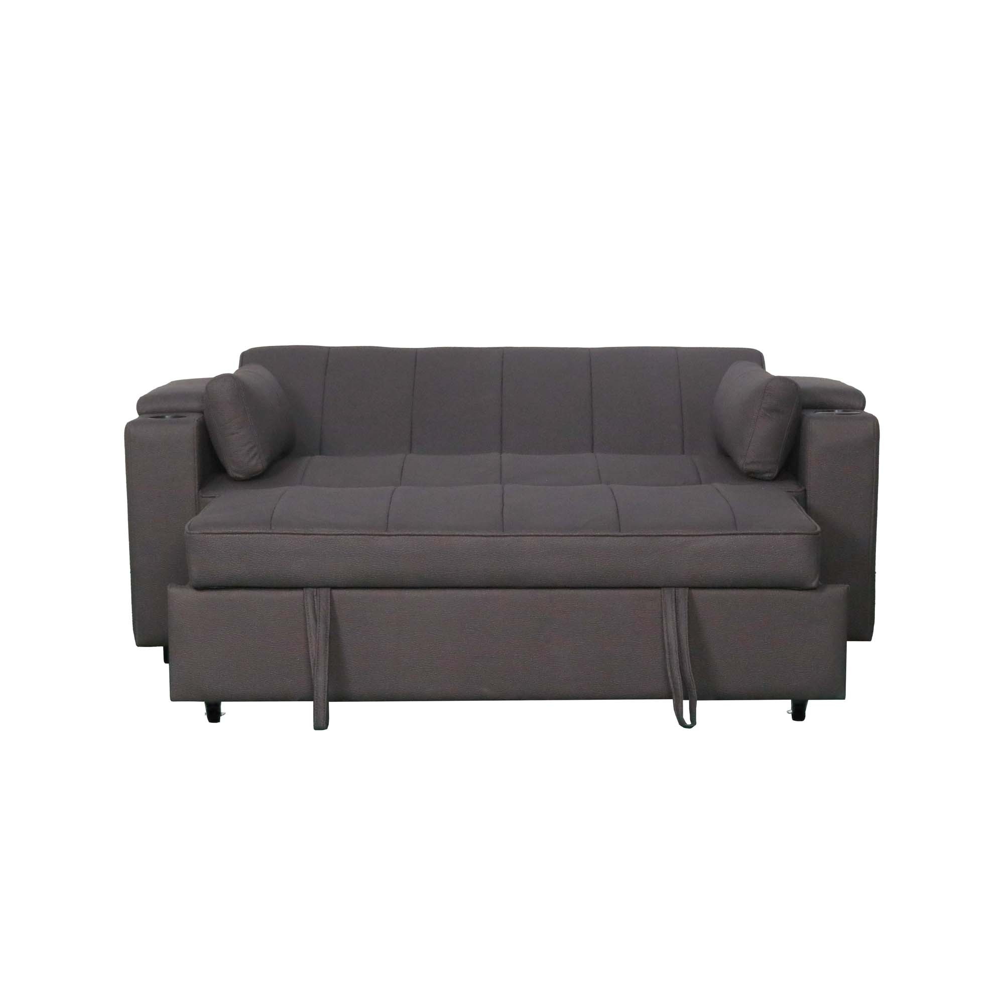 Mini Double Sofa Bed with Cup Holder and Storage on Armrest