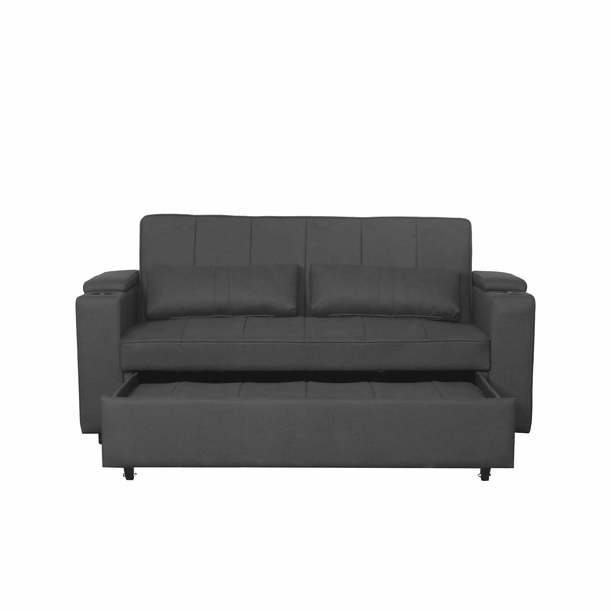 Mini Double Sofa Bed with Cup Holder and Storage on Armrest
