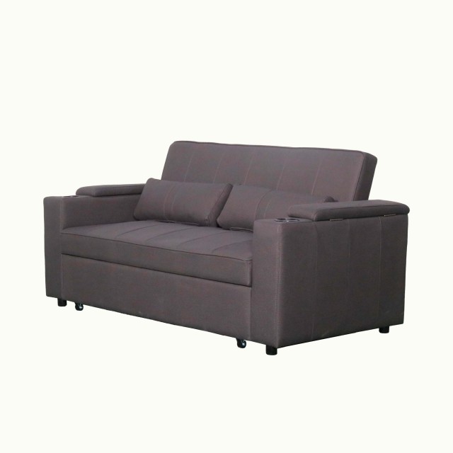 Mini Double Sofa Bed with Cup Holder and Storage on Armrest