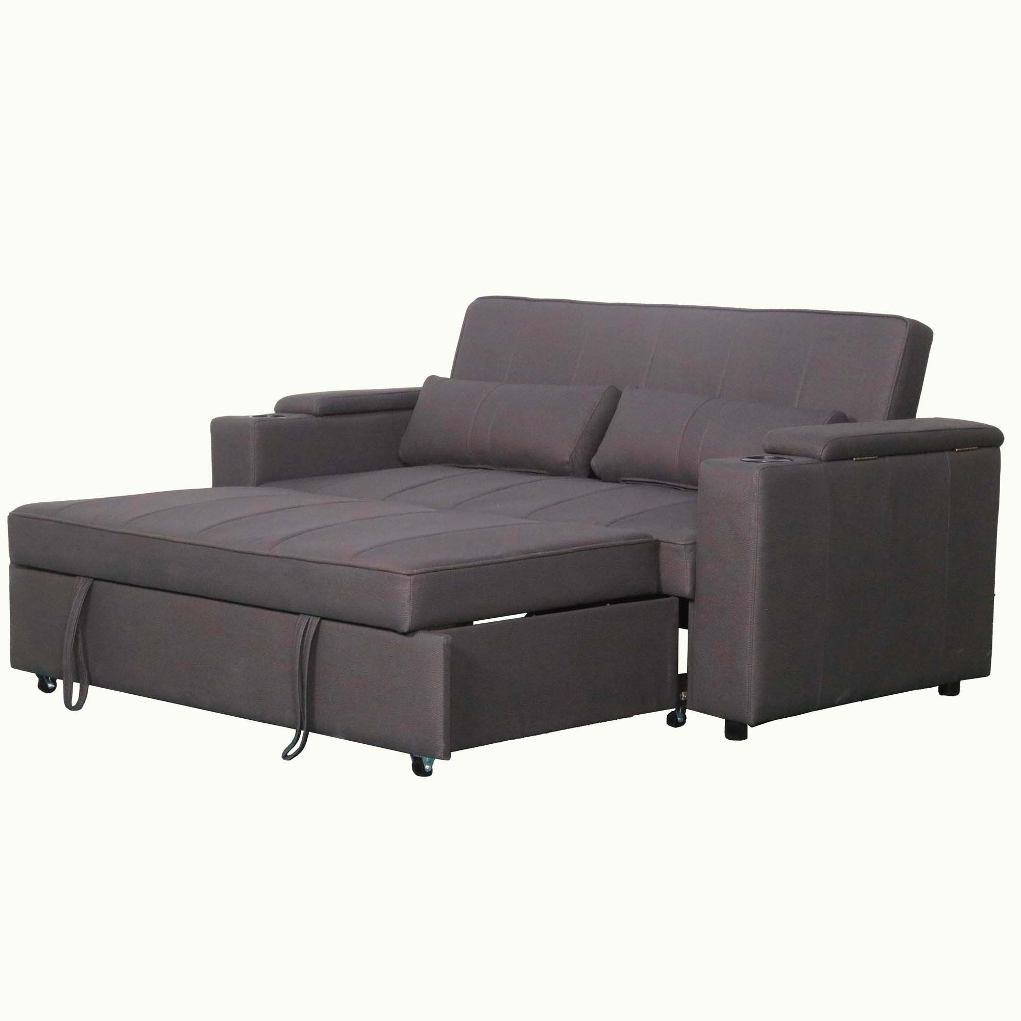 Mini Double Sofa Bed with Cup Holder and Storage on Armrest