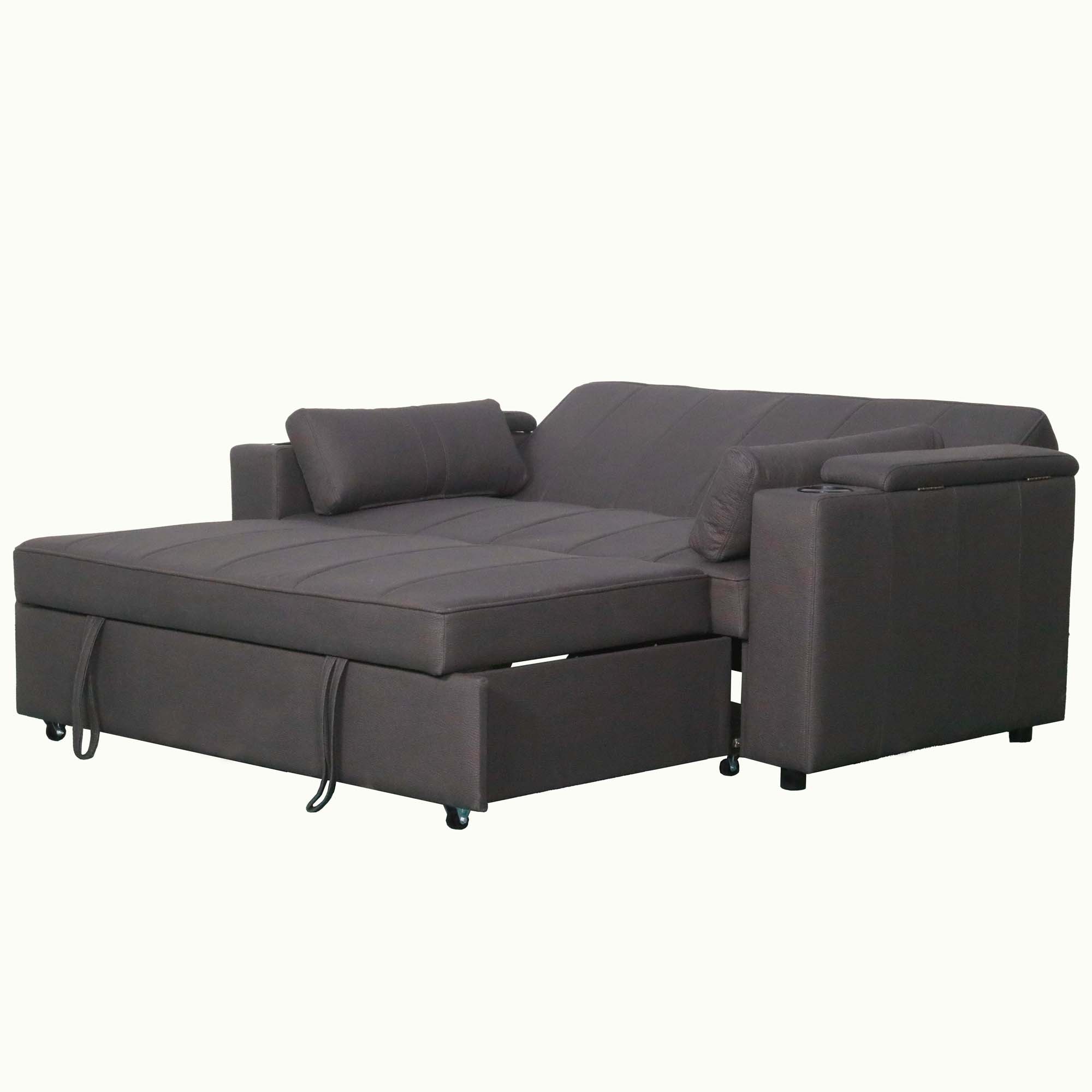 Mini Double Sofa Bed with Cup Holder and Storage on Armrest
