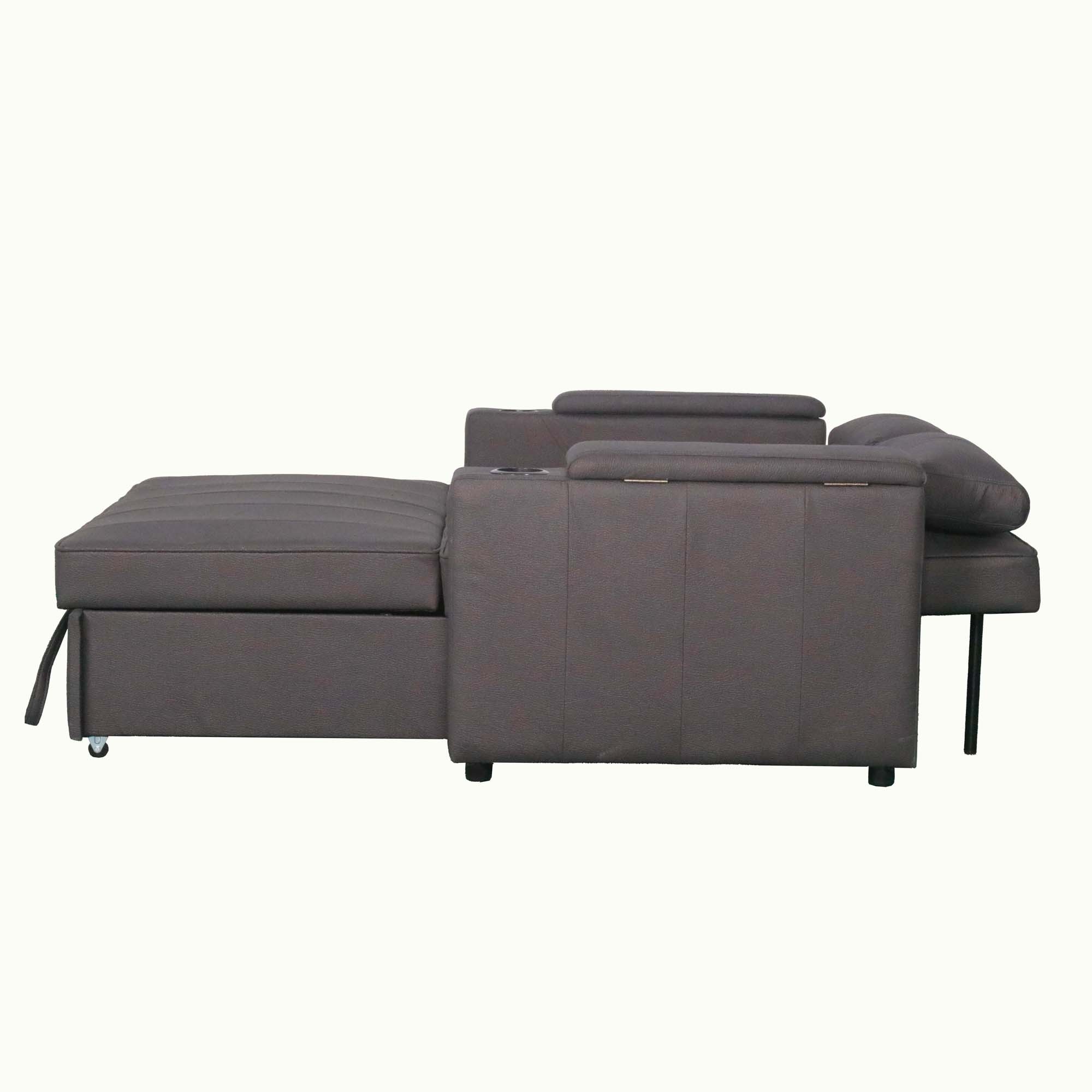 Mini Double Sofa Bed with Cup Holder and Storage on Armrest