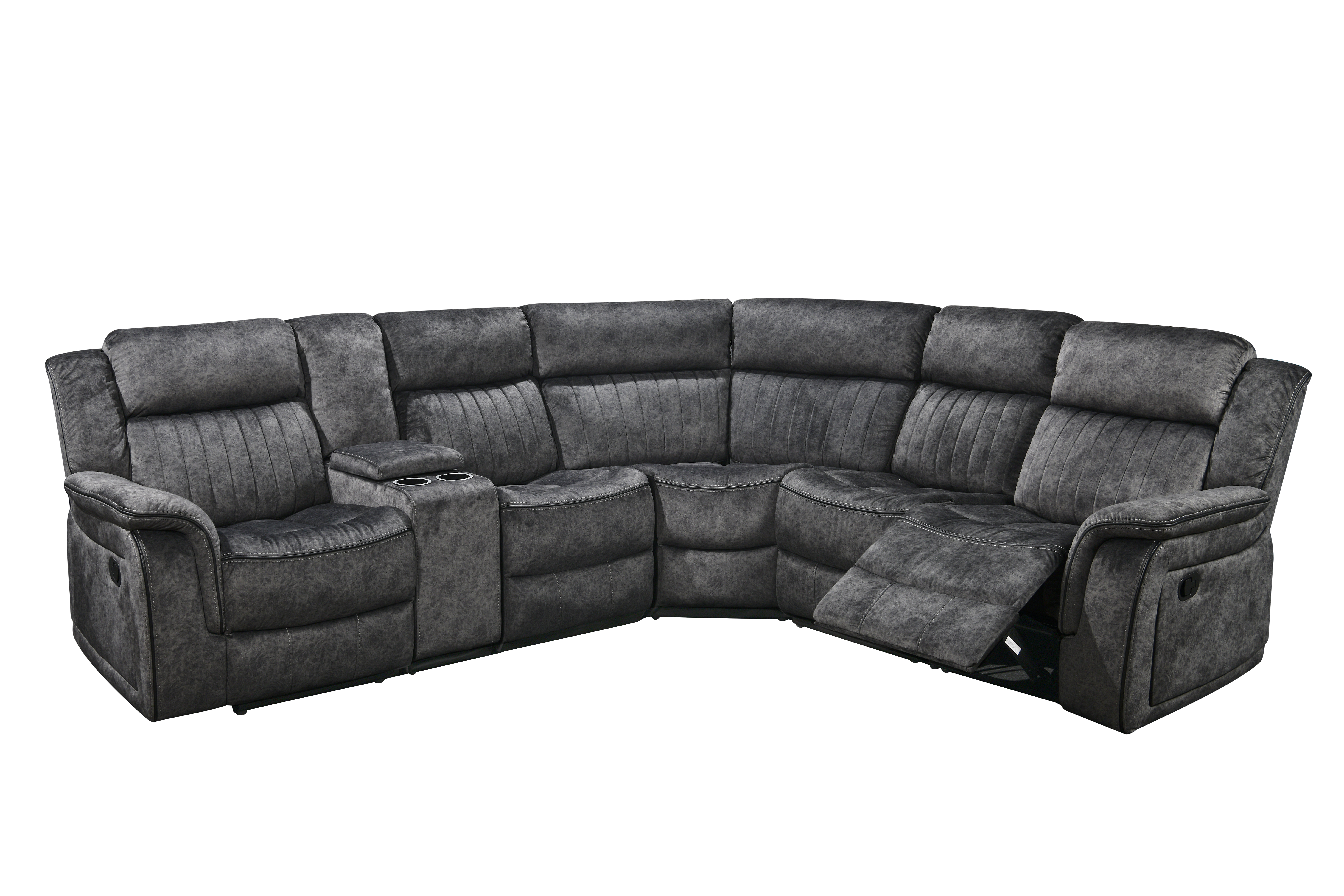 5 Seaters Sectional Sofa 2 Manual Recliner, Storage and Cup Holders