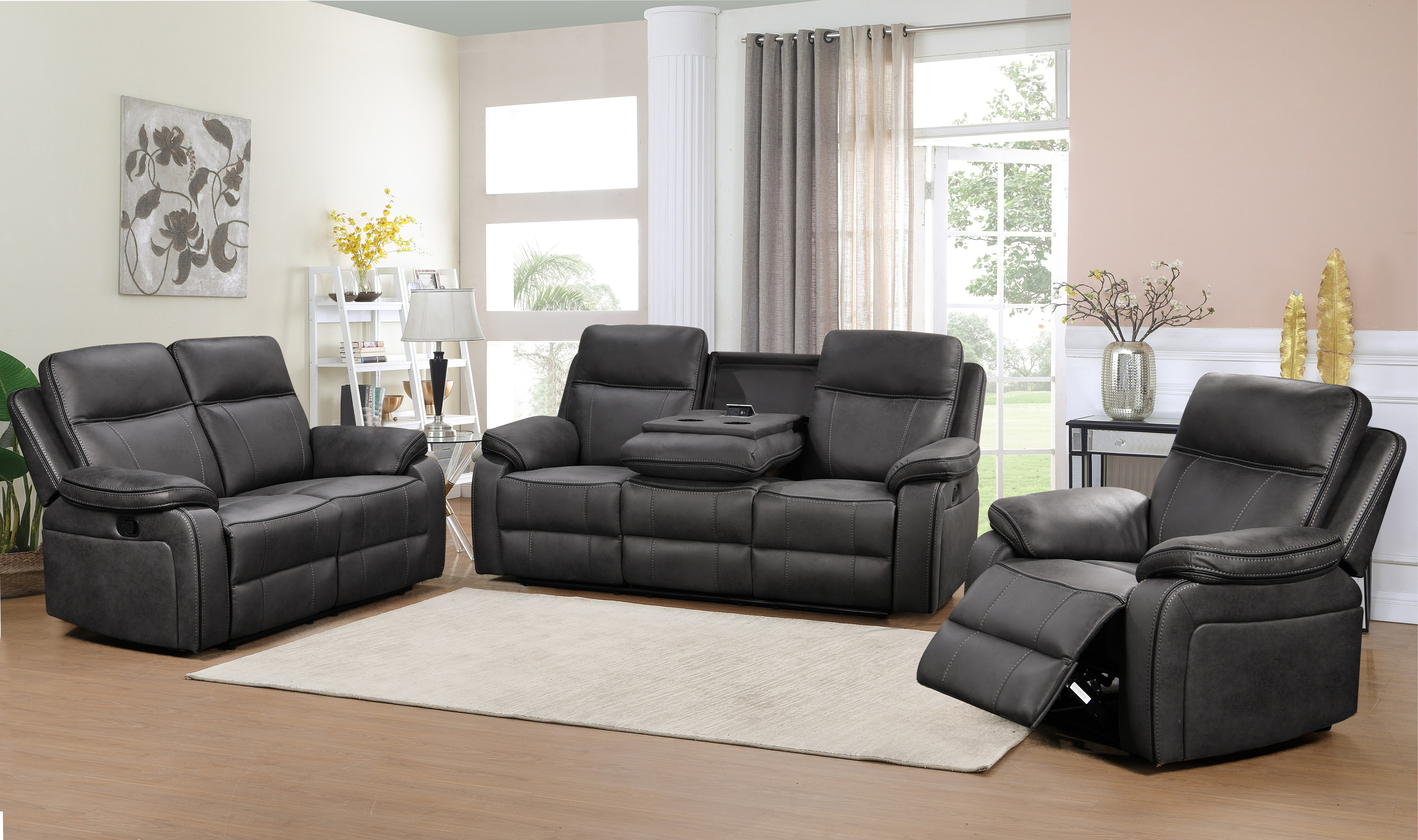 Adjustable Three Seater Manual Recliner Chair with Foot rest