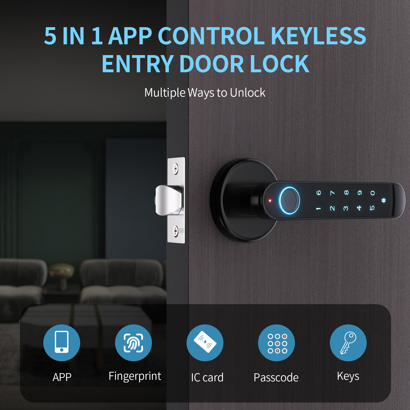 ENOKER Smart keyless Entry Door Lock 5 in 1 Fingerprint Door Knob Lock with  APP/IC