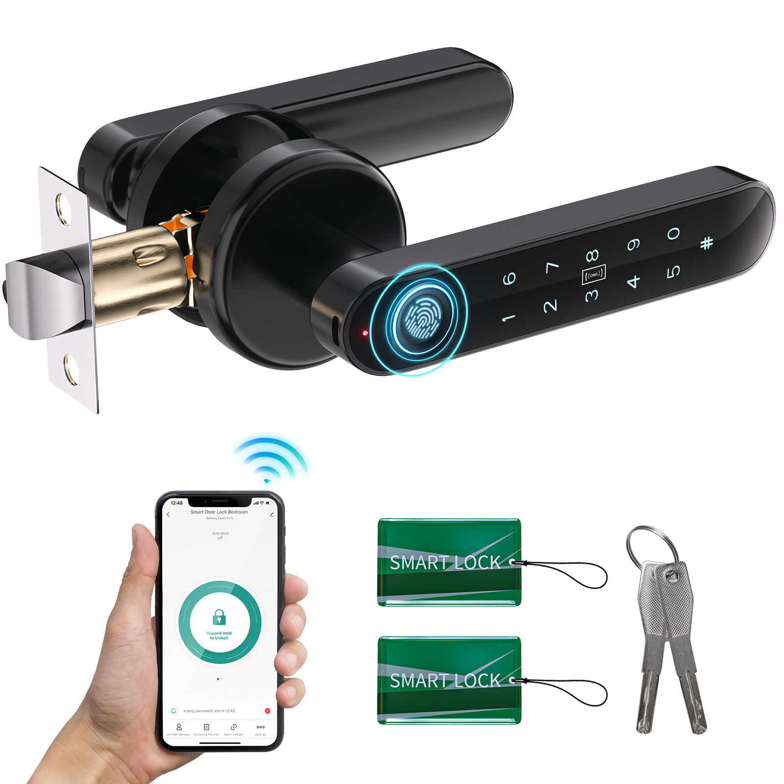 ENOKER Smart keyless Entry Door Lock 5 in 1 Fingerprint Door Knob Lock with  APP/IC