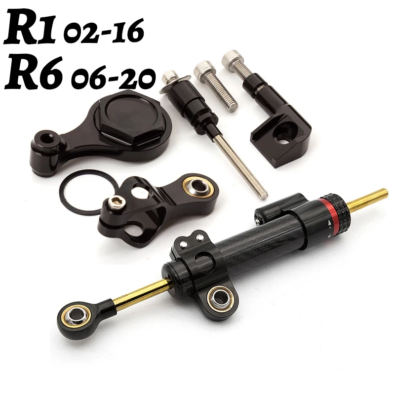 Carbon Steering Damper Stabilizer Motorcycle For YAMAHA YZF R1 02-16 YZF R6 06-20 Directional Dampers Mount Bracket Support Kit