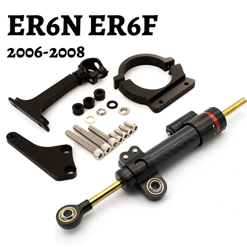 Fiber Carbon Steering Damper Stabilizer Motorcycle For Kawasaki ER6N ER6F ER-6N ER-6 2006-2008 Dampers Mount Bracket Support Kit