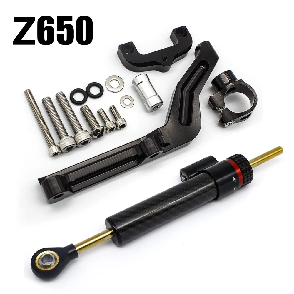 For Kawasaki Z650 Z 650 2017 2018 2019 2020 2021 2022 2023 CNC Carbon Steering Damper Stabilizer Bracket Support Mounting Kit