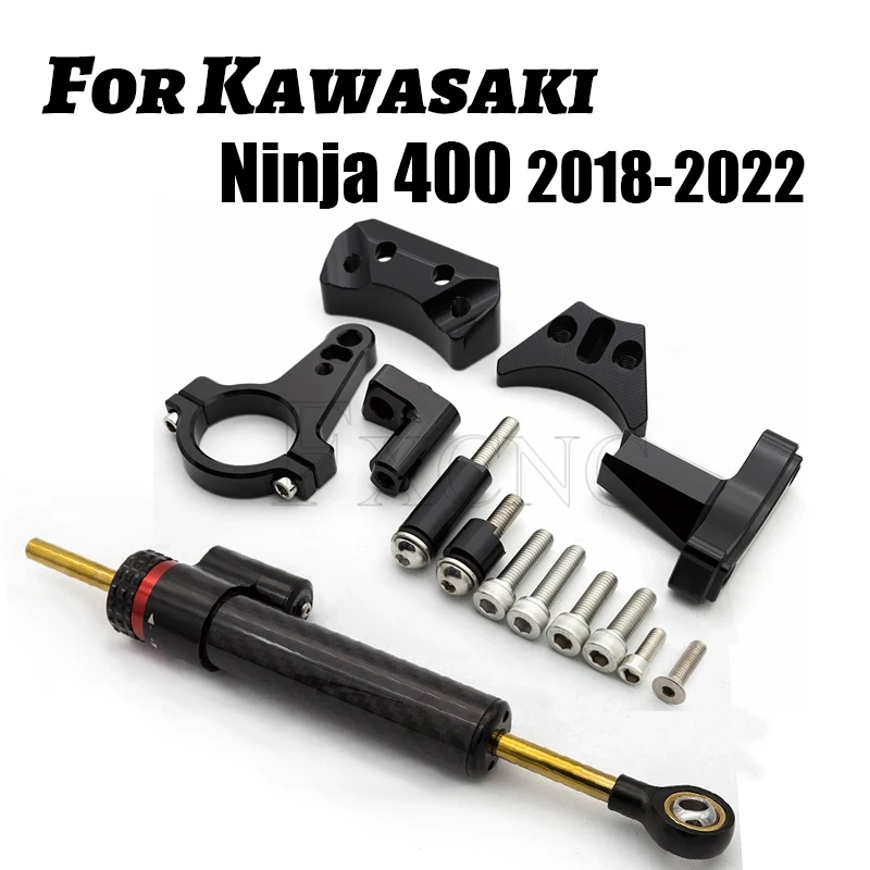 Fiber Carbon Steering Damper Stabilizer Motorcycle For Kawasaki Ninja 400 2018-2022 2019 2021 Dampers Mount Bracket Support Kit