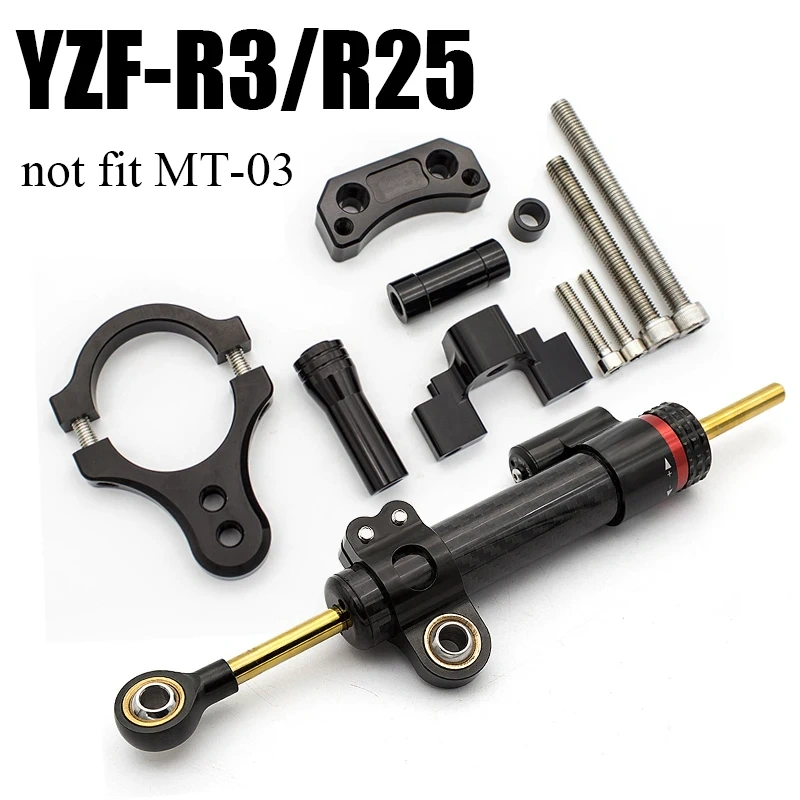 Carbon Steering Damper Stabilizer Motorcycle For Yamaha YZF R3 R25 MT25 YZFR3 Directional Dampers Mount Bracket Support Kit