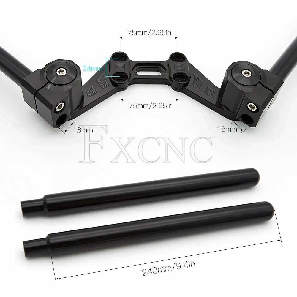 Universal Motorcycle Clip on Handlear Handle Bar Clipon Fork 75mm Fat Bar Clamp Complete Set