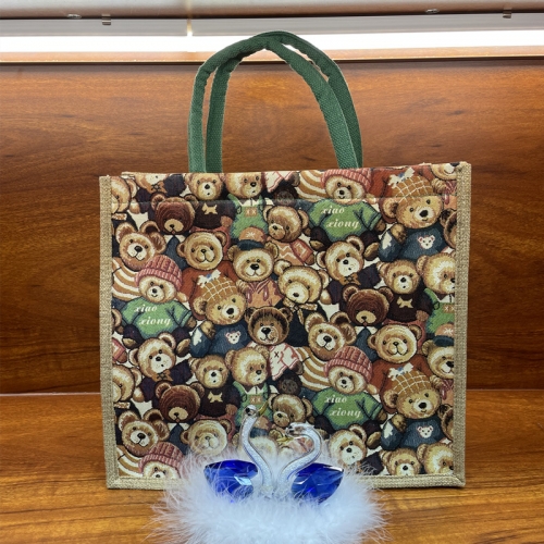 XX002 XIAO XIONG Linen Shopping Bag (B) 小熊手提亚麻购物袋大号(随机颜色）