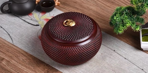 MRJ001  Red Wood Tea Container水珠款式茶叶罐