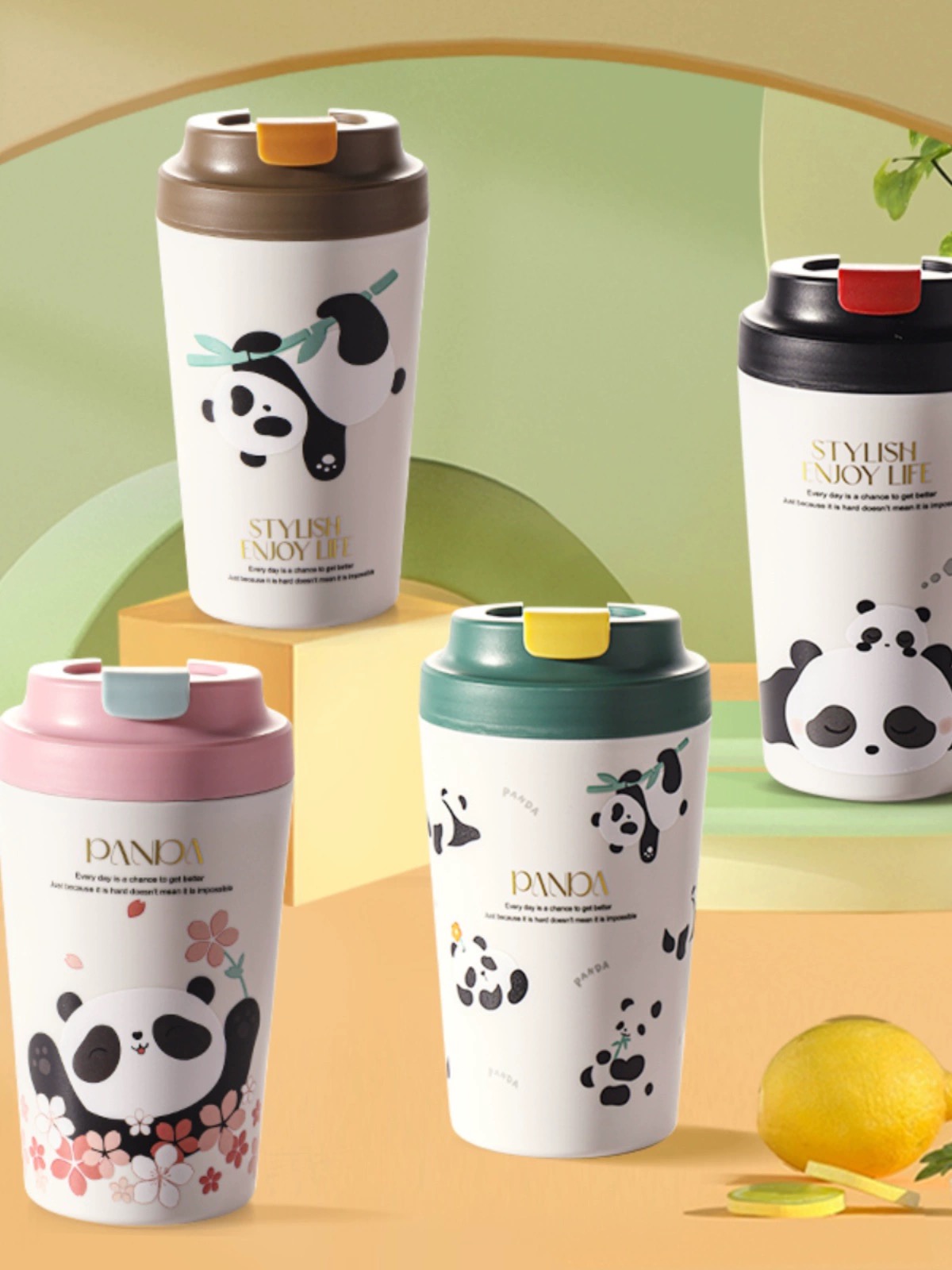 KNS001 Ceramic Panda Coffee Cup 真陶瓷内胆熊猫咖啡杯 380ML - 8.6*16.2cCM (Not allowed for birthday claim)