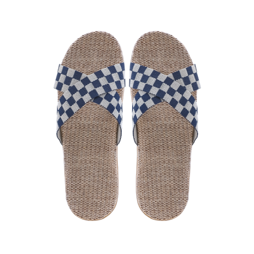 KAC849 KARDLI Flaxen Slipper (Men) 简约交叉亚麻拖鞋8003 (Black/White) 43-44