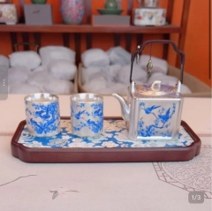 TEAP01 Square Tea Pot Set 周鸿杰四方蓝喜鹊提梁壶+两杯礼盒装
