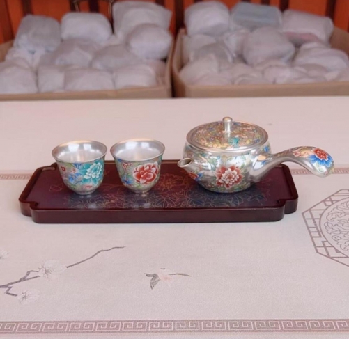 TEAP06 Floral-Patterned Side-Handled TeaPot With Tray 宋瑜繁花侧把壶+2杯＋茶盘