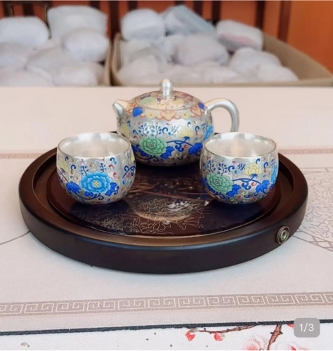 ZJF001 ZHENGJIANGFENG Tea Set Collection 郑江峰缠枝牡丹西施壶+2杯+托盘