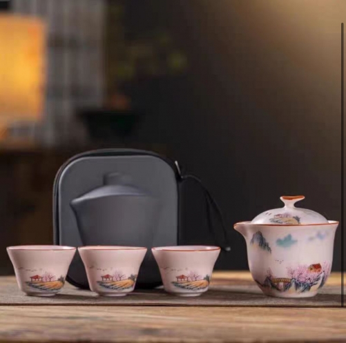 TT0004 Pink Paradise Travel Tea Set 轮粉色世外桃源旅行茶具