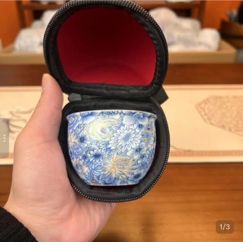 QHC001 QINGHUACI Tea Cup Collection 青花陶瓷瓷胎主人杯+苏式刺绣盒