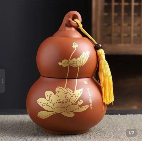 TEAC01 Double Layer Sealed Tea Container 荷花双层葫芦密封茶叶罐