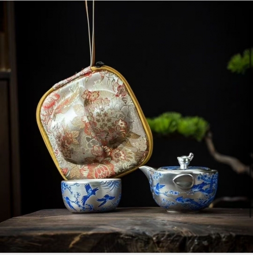 TT0001 Travel Tea Set 周鸿杰蓝色雀上枝头旅行茶具