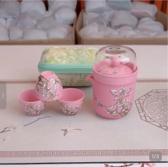 A0939 Zisha Travel Tea Set 玉兰花开粉泥紫砂旅行茶具