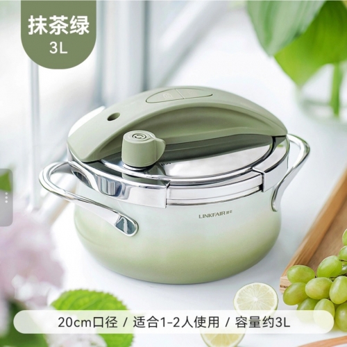 LINKFAIR01 304 Stainless Steel Mini Pressure Cooker 凌丰玲珑304不锈钢小高压锅 3L (绿/黄）