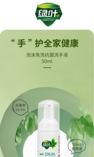 LGN009 GREENLEAF Foaming No-Rinse Antibacterial Hand Sanitizer 绿叶泡沫免洗抗菌洗手液 50ML [NEW ARRIVAL]