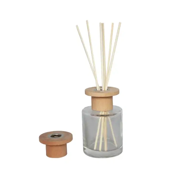 Customized 100ml Reed Diffuser Bottle Round Aromatherapy Wood Cover Reed Diffuser Wooden Cap