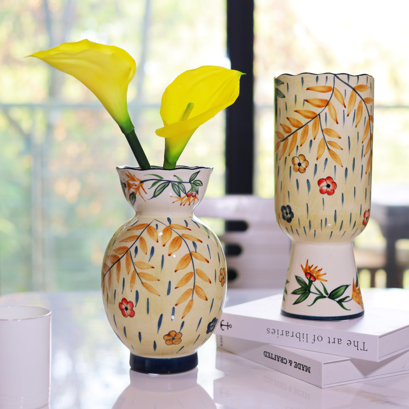 Yellow Leaf Hand Painted Ceramic Vases