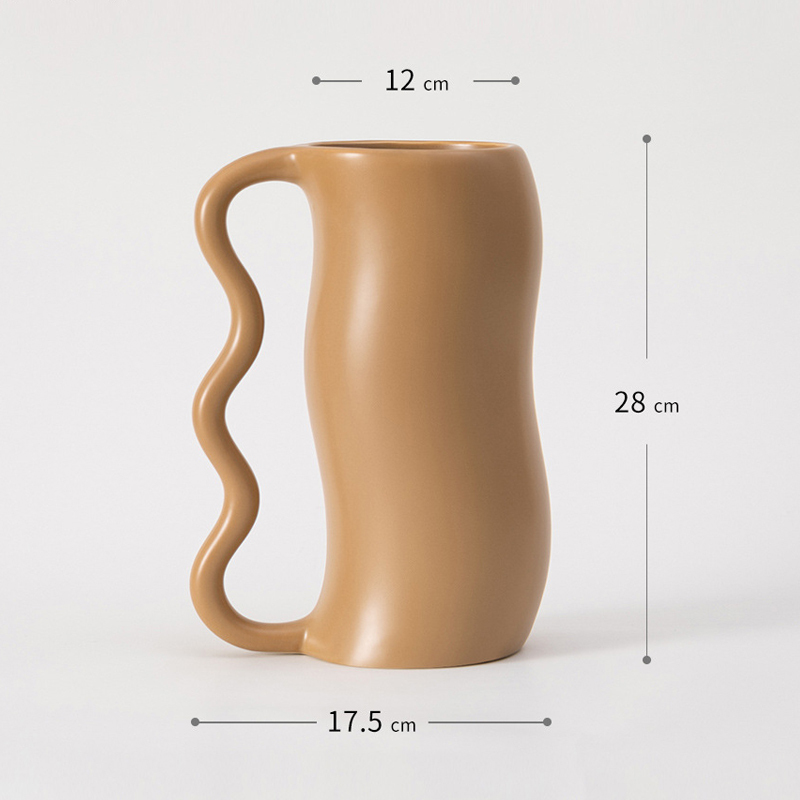 Minimalist Water Wave Design Ceramic Flower Vase with Handle