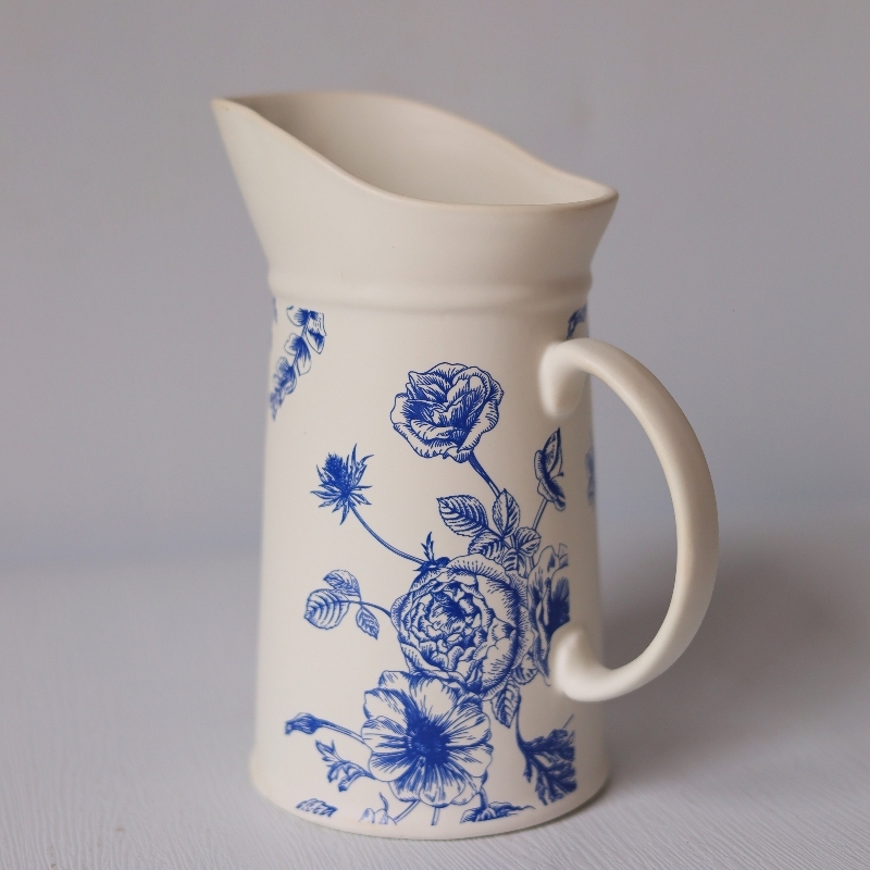 Blue and White Hand Painted Flora Ceramic Pitcher Vases  for Artificial Flower Arrangement