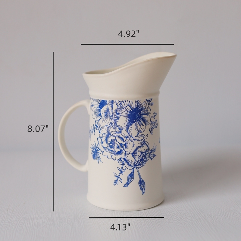 Blue and White Hand Painted Flora Ceramic Pitcher Vases  for Artificial Flower Arrangement
