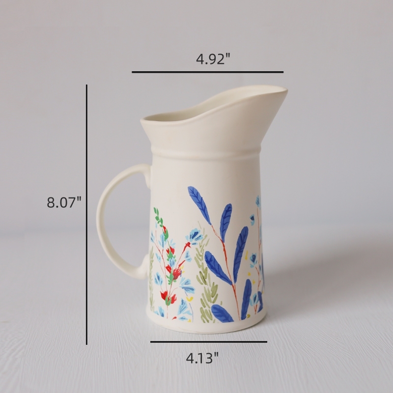 Luxury Lavender Pattern Hand Painted Ceramic Water Pitcher with Handle Set of 3 Flower Vases for Flower Arrangement